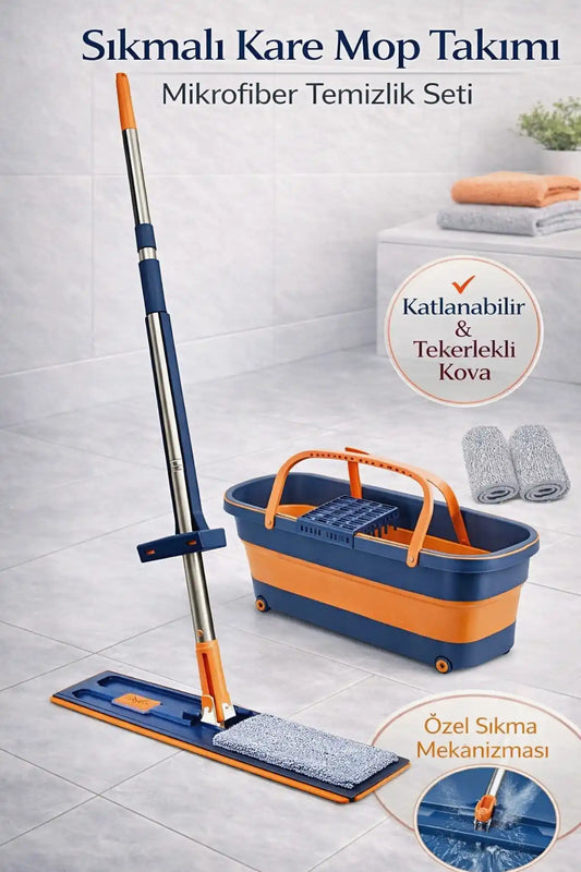 Evlerin Yeni Favorisi: Katlanabilir Tekerlekli Kovalı Mop Seti
